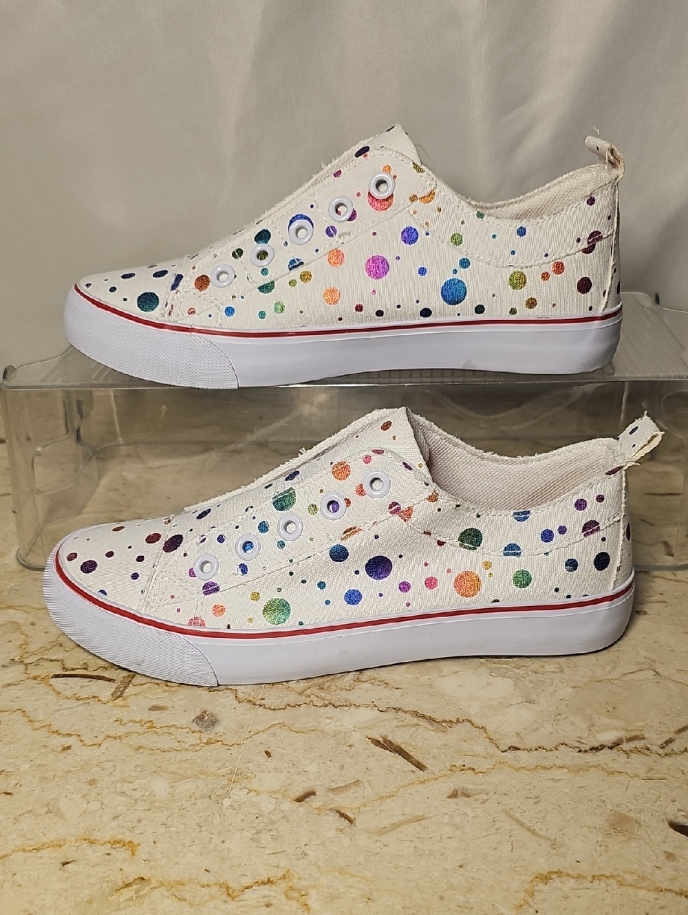 Thereabouts Shoes Girls White Slip On Laceless Polka Dot Sneakers - Picture 3 of 7